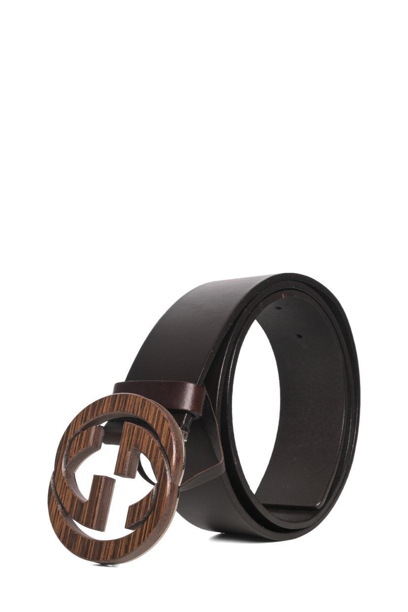 Gucci Size 28 Men's Calfskin Wood Interlocking GG Belt