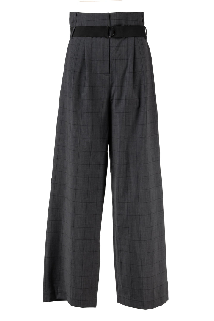 Tibi Size 2 Belted Wide Leg Windowpane Printed Pants