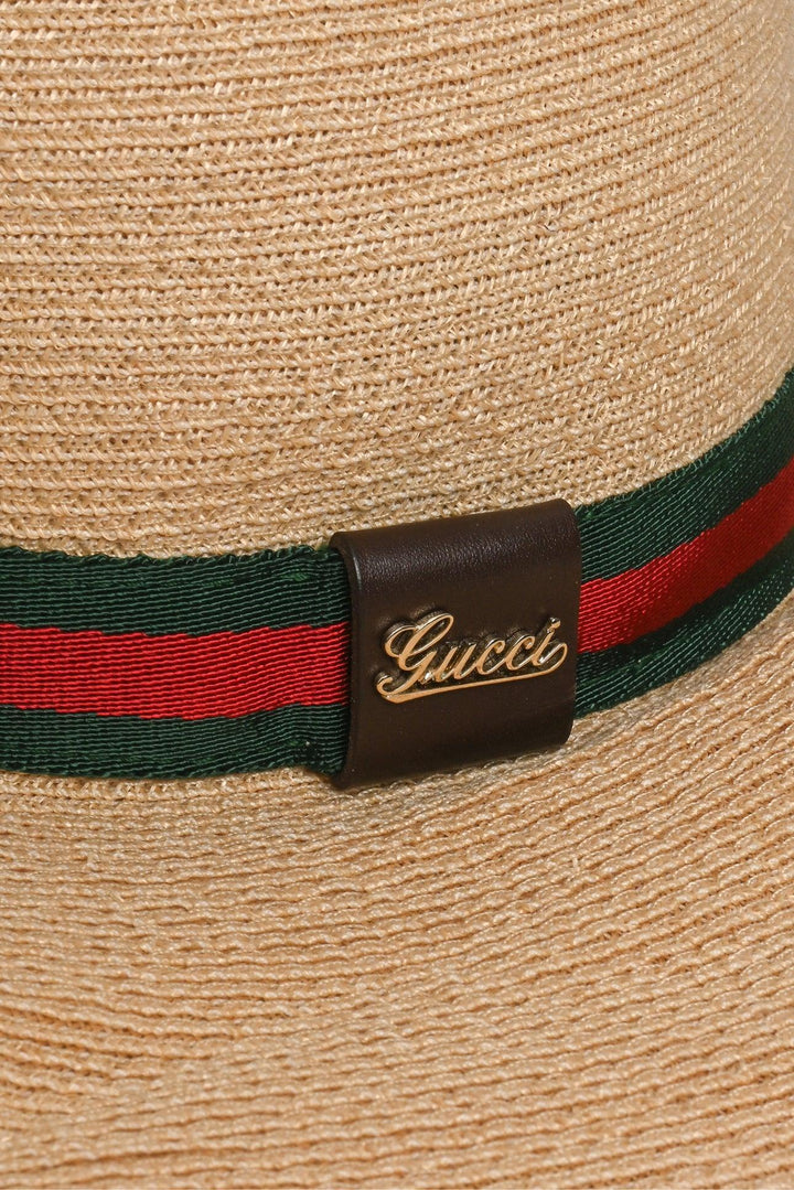 Gucci Size M Wide Brim Web Woven Sun Hat