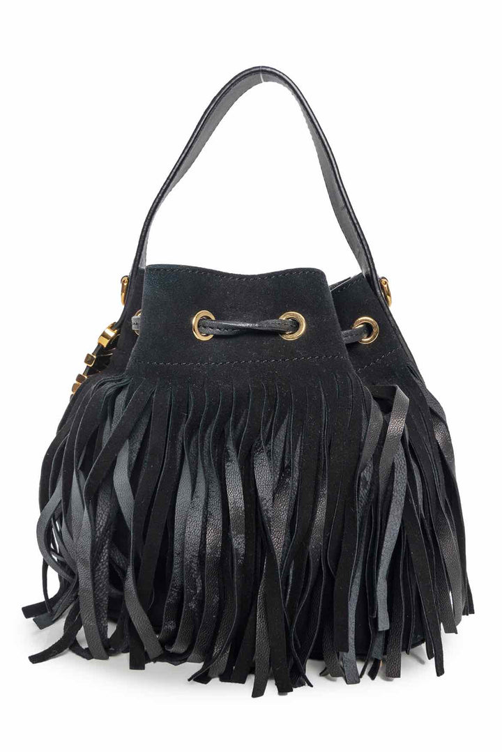 Moschino 'Letters' Fringe Suede Bucket Bag