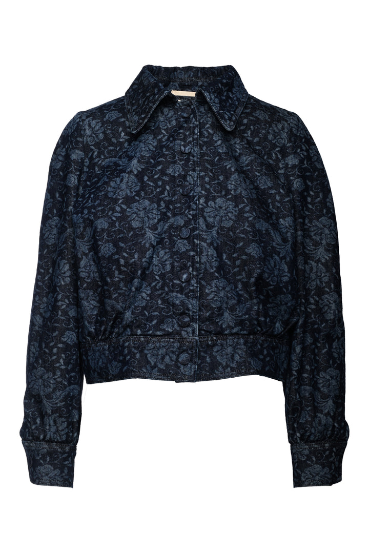 Dries Van Noten Size 42 Vistam Floral Jacquard Crop Denim Jacket