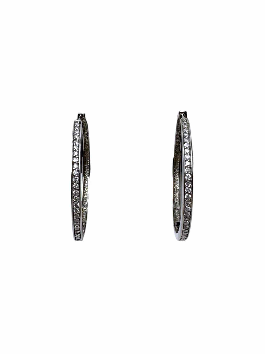 10KT White Gold Round Hoop 60 Diamond Stone Count Earrings