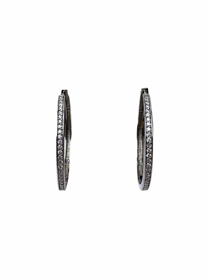 10KT White Gold Round Hoop 60 Diamond Stone Count Earrings