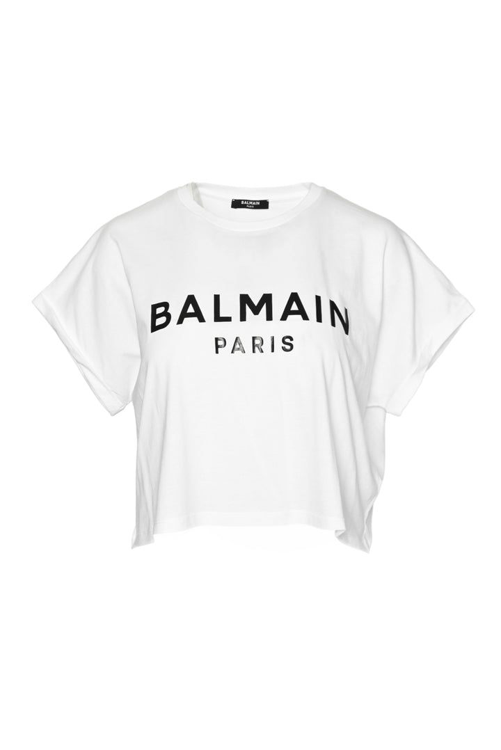 Balmain Size S Cropped Logo Tee