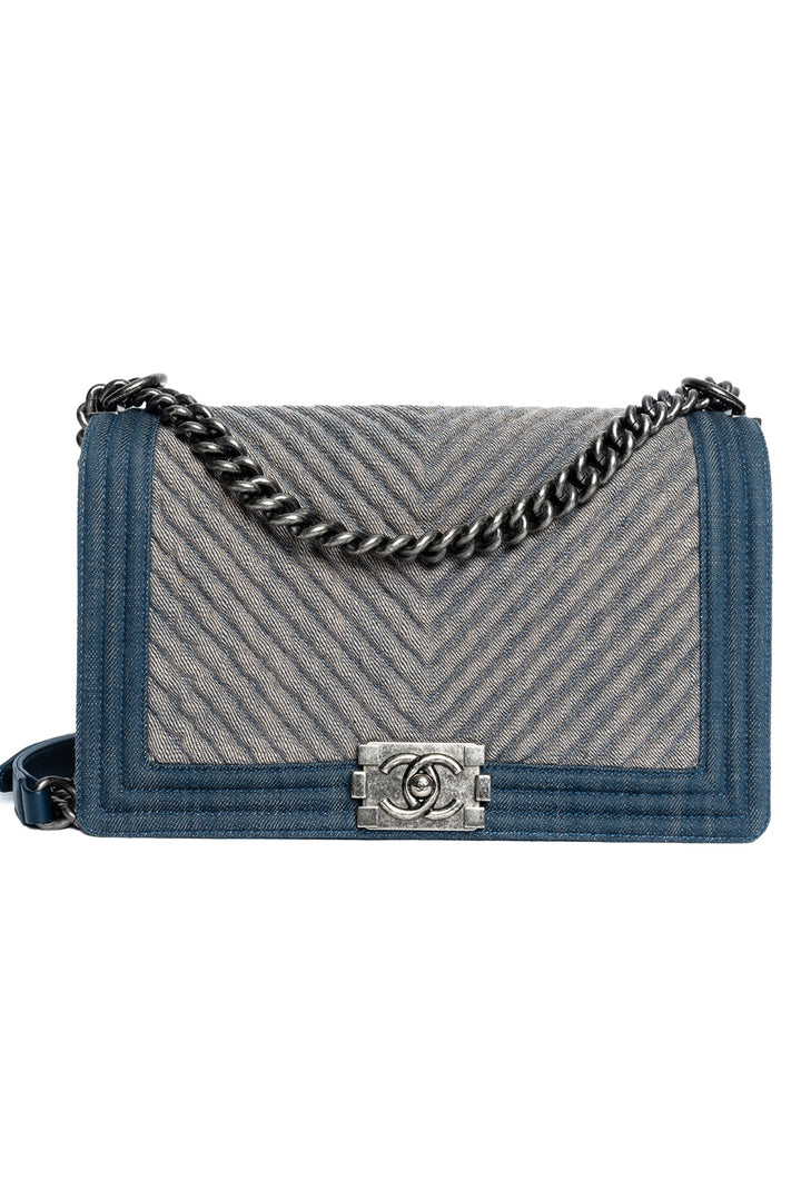 Chanel 2014-15 Medium Denim Chevron Boy Bag