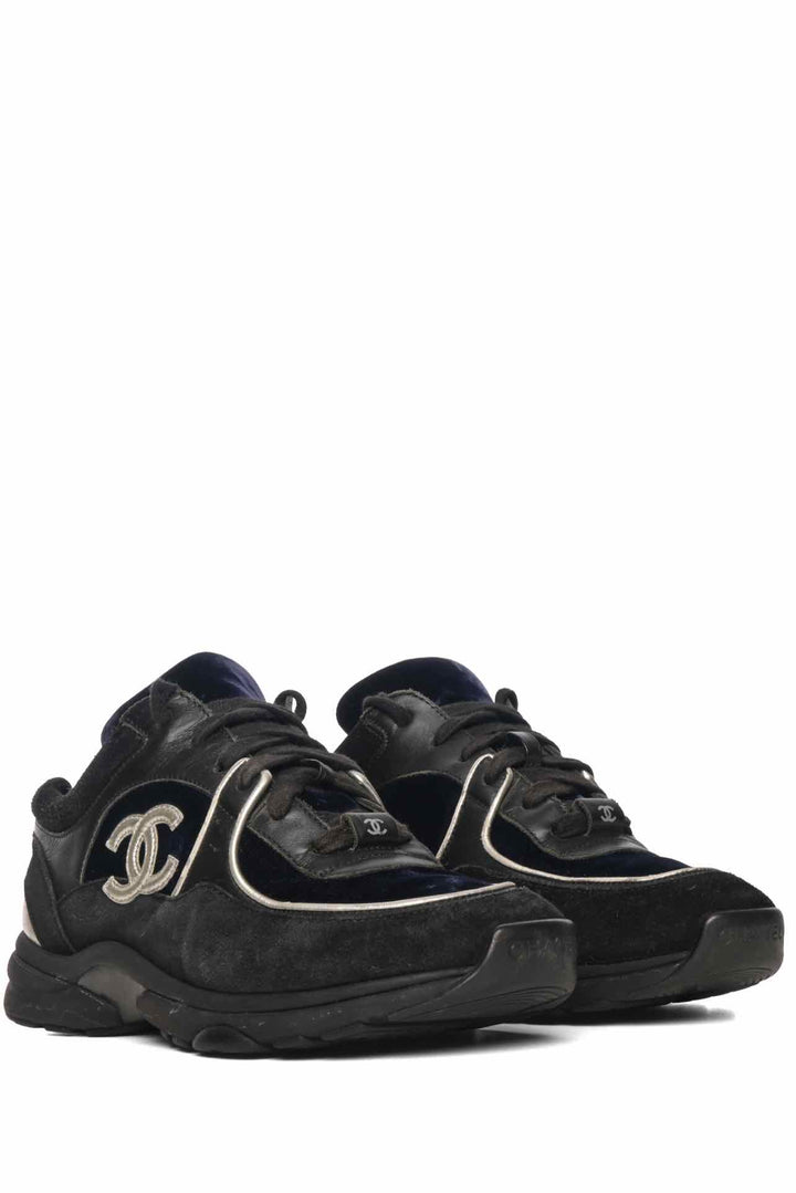 Chanel Size 37 Suede Velvet Lambskin CC Sneaker