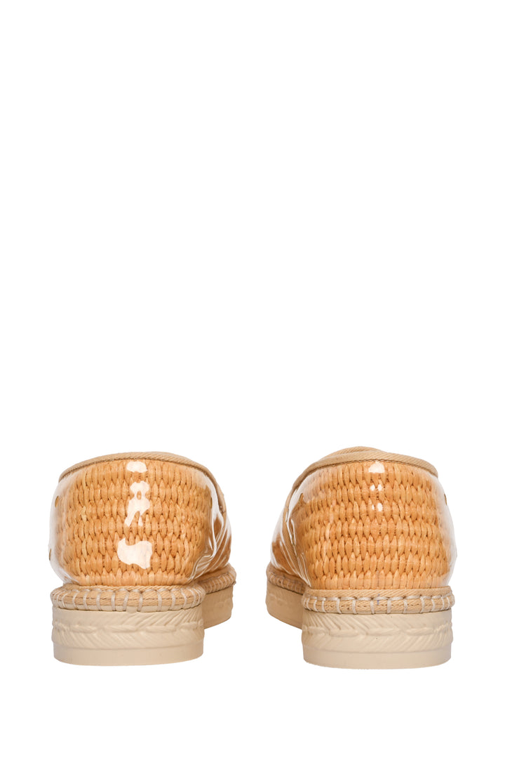 Chanel Size 38 Spring Summer 2019 Straw & PVC CC Logo Espadrille Flats