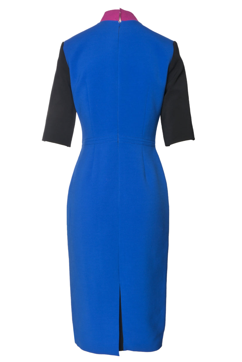 Roksanda Size 6 Colour Block Mock Neck Sheath Midi Dress
