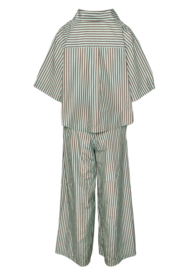 Forte_Forte Size M Chic Striped Taffeta Boxy Shirt & Palazzo Pant Set