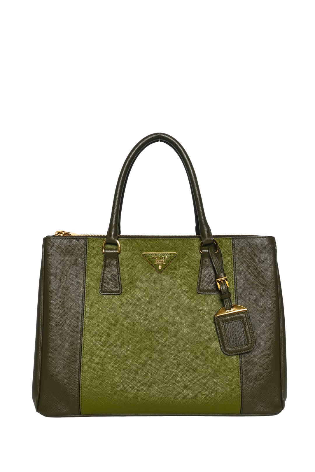 Prada Two Tone Double Zip Lux Saffiano Medium Tote