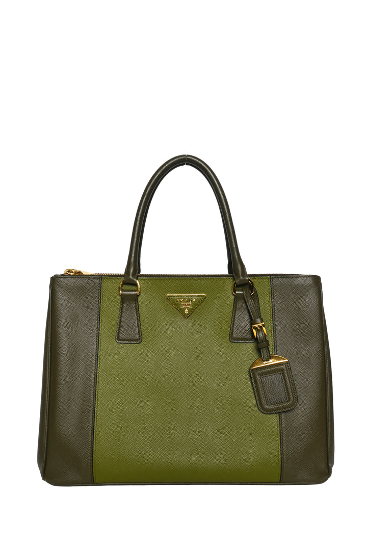 Prada Two Tone Double Zip Lux Saffiano Medium Tote