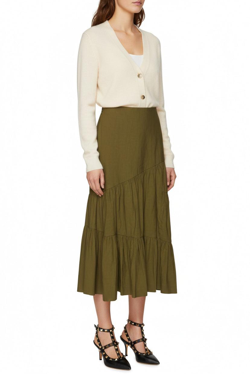 Dries Van Noten Size 40 Linen-Blend Tiered Skirt
