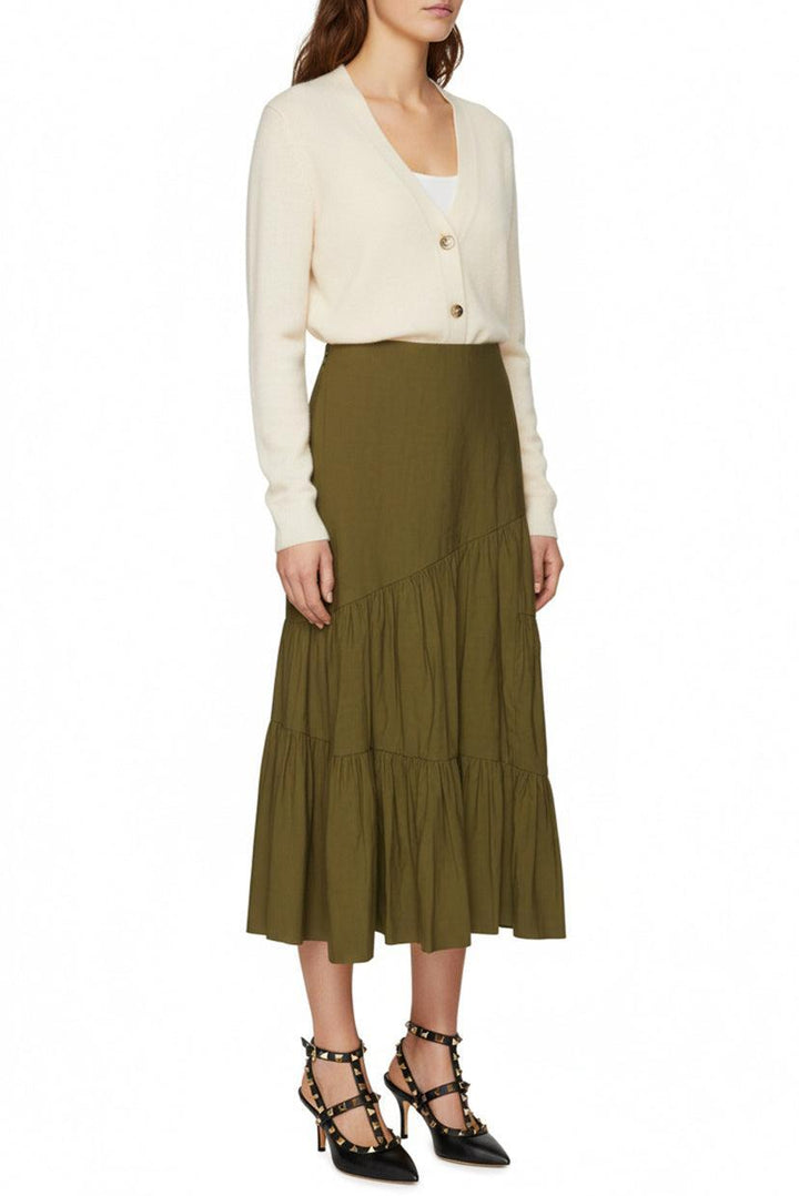 Dries Van Noten Size 40 Linen-Blend Tiered Skirt