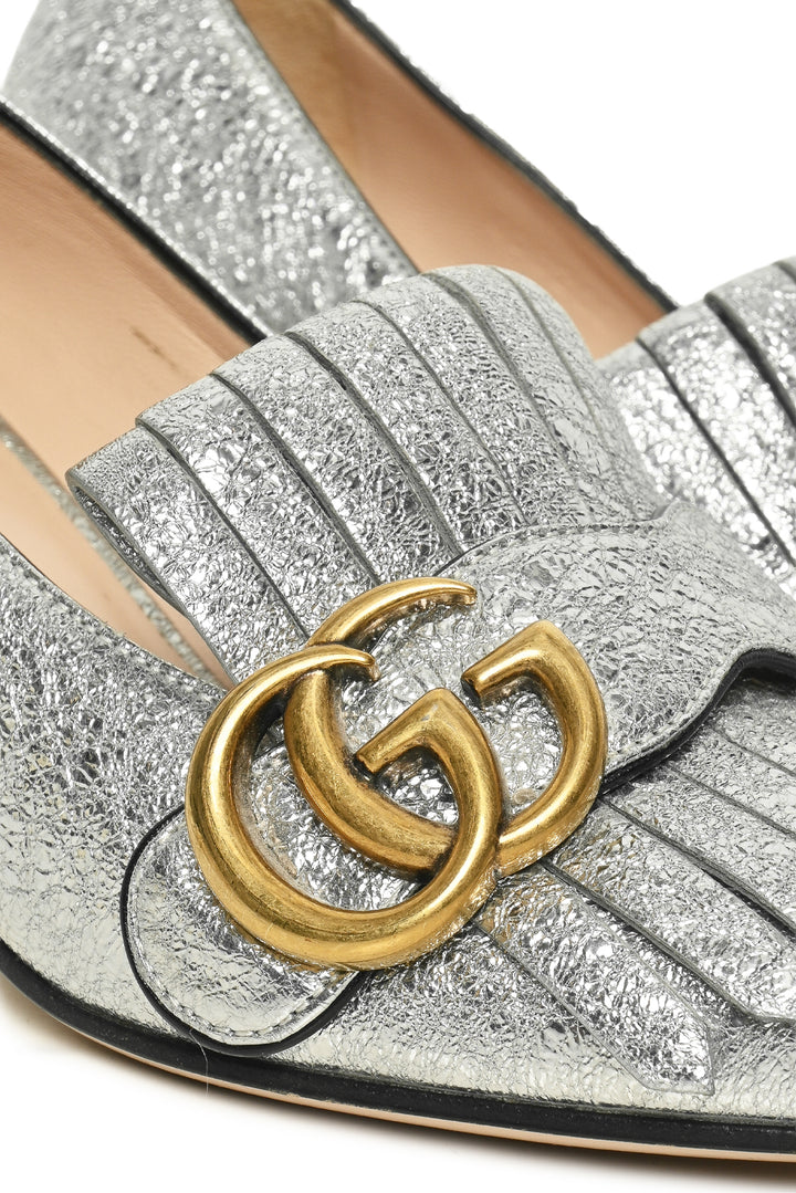 Gucci Size 34.5 Galassia GG Marmont Fringe Loafer Pumps