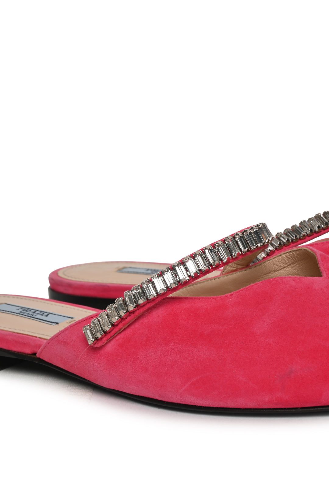 Prada Size 38 Suede Crystal Embellished Mules