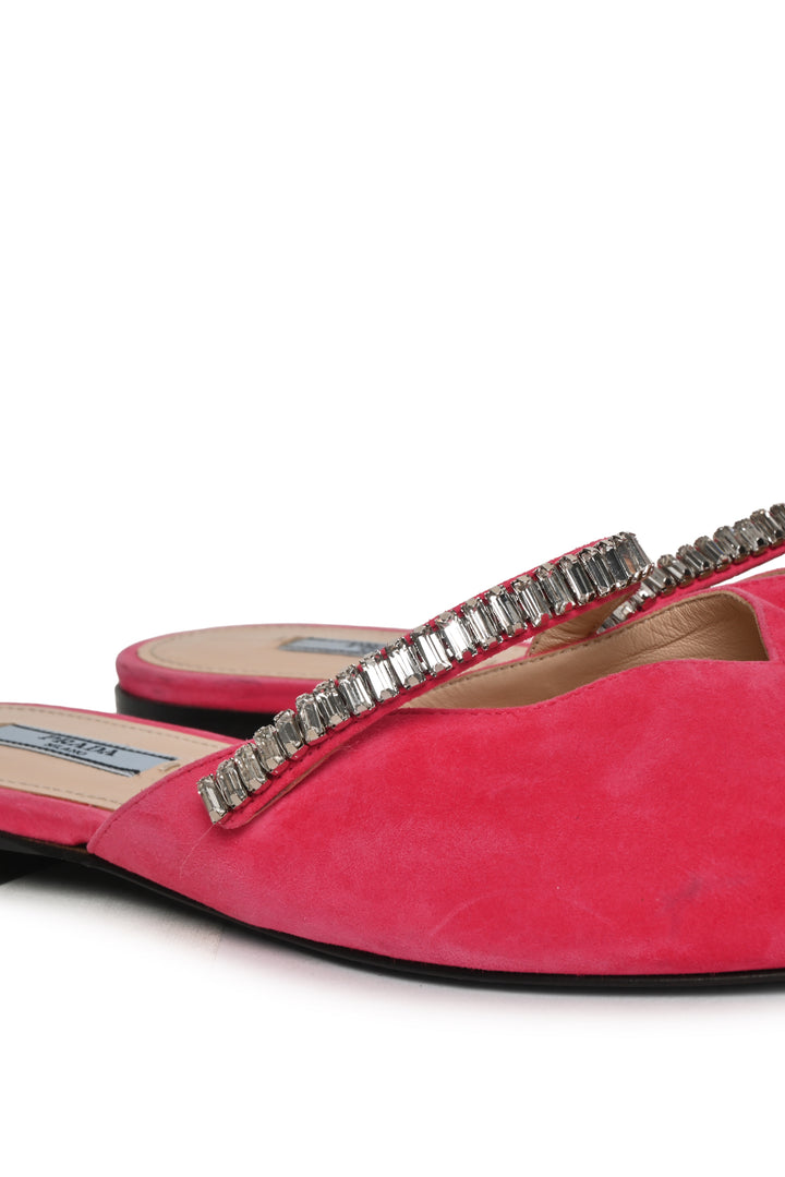 Prada Size 38 Suede Crystal Embellished Mules