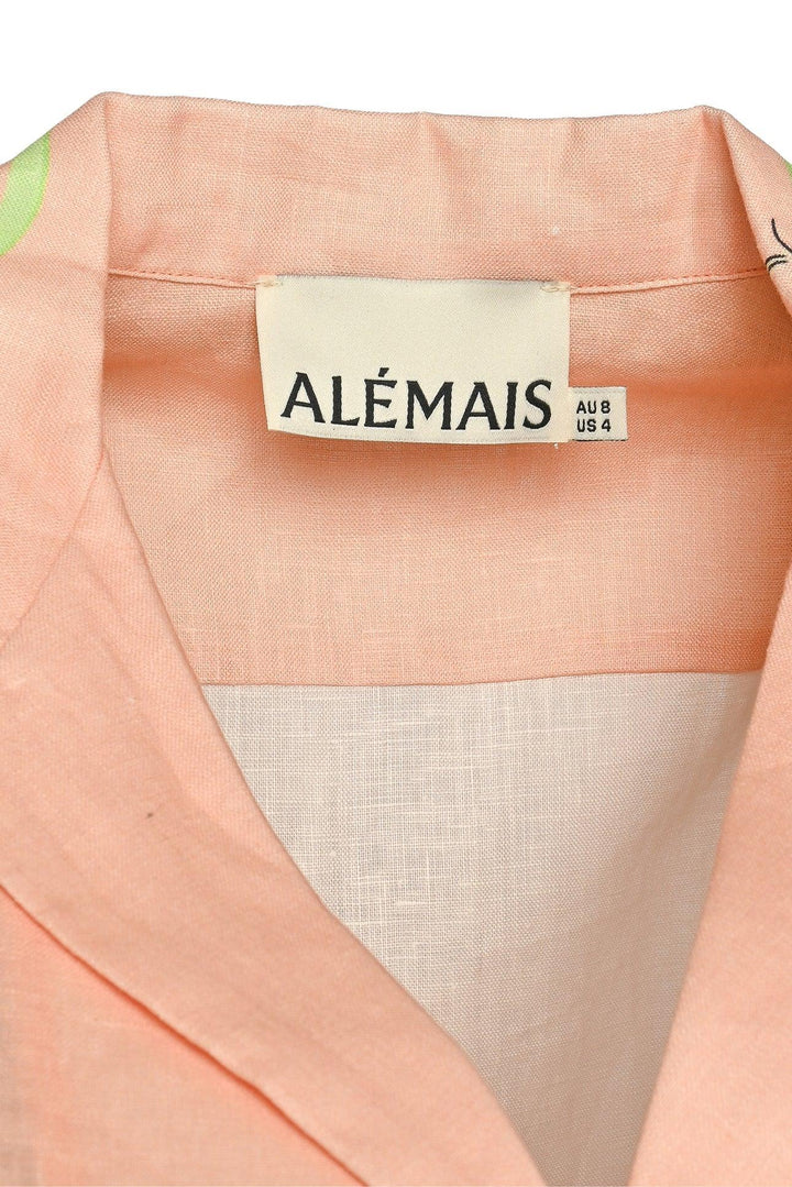 Alemais Size 4 Linen Printed Blouse