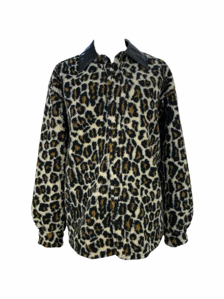 Maison Martin Margiela Size 40 Faux Leather-Trimmed Leopard  Print Shirt Jacket