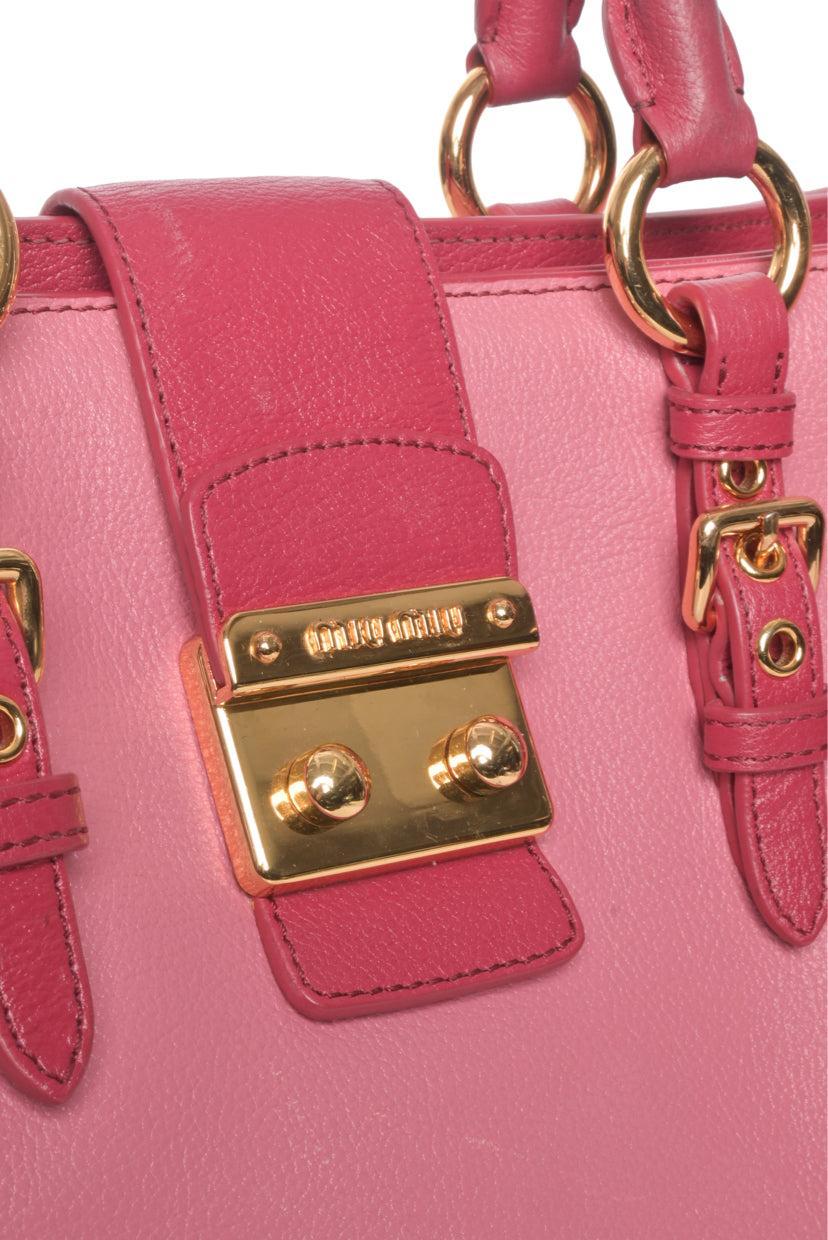 Miu Miu Two-tone Leather Buckle Tote