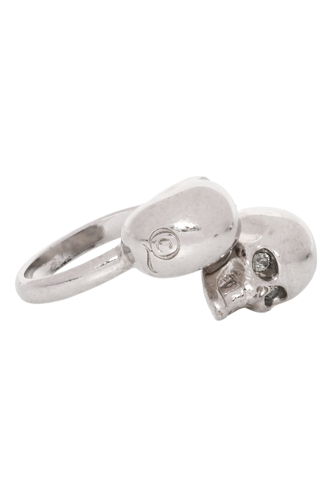 Alexander Mcqueen Size 6 Silver Plated Crystal Twin Skull Ring