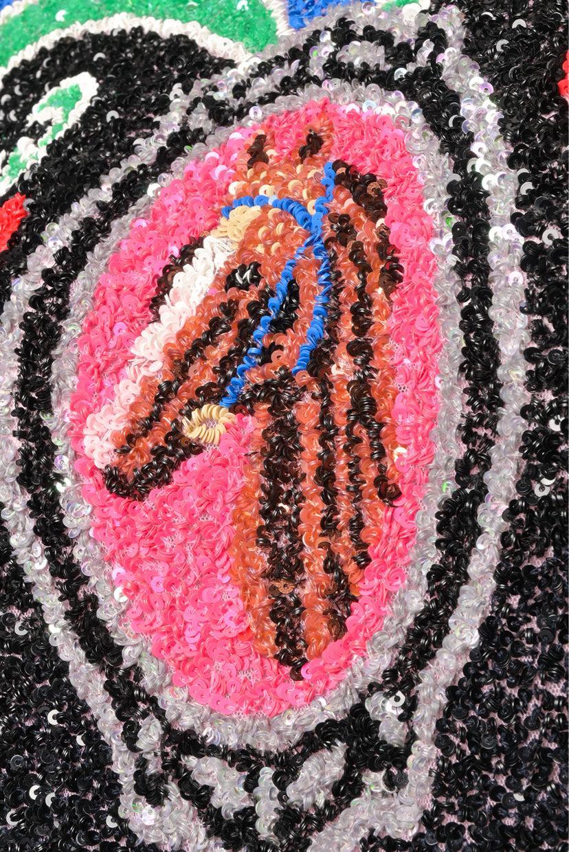 Manish Arora Size XS Horse & Leopard Sequin Long Sleeve Mini Dress