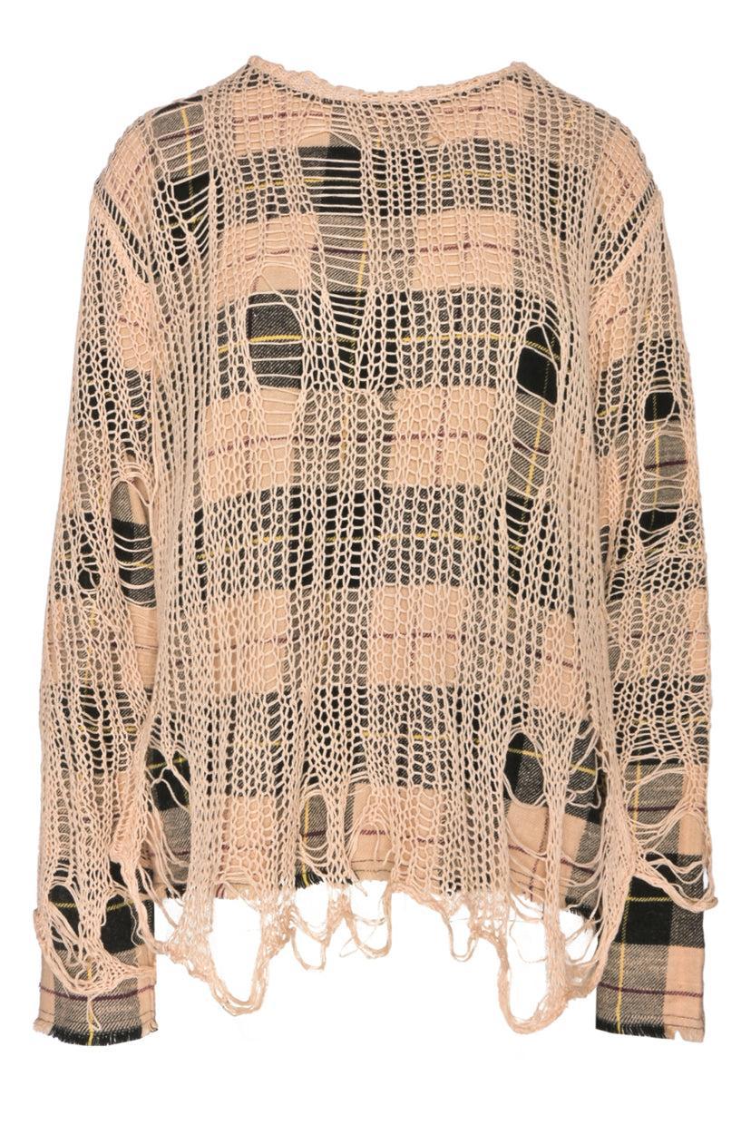 R13 Size XS Overlay Distressed Relaxed Crewneck Tops