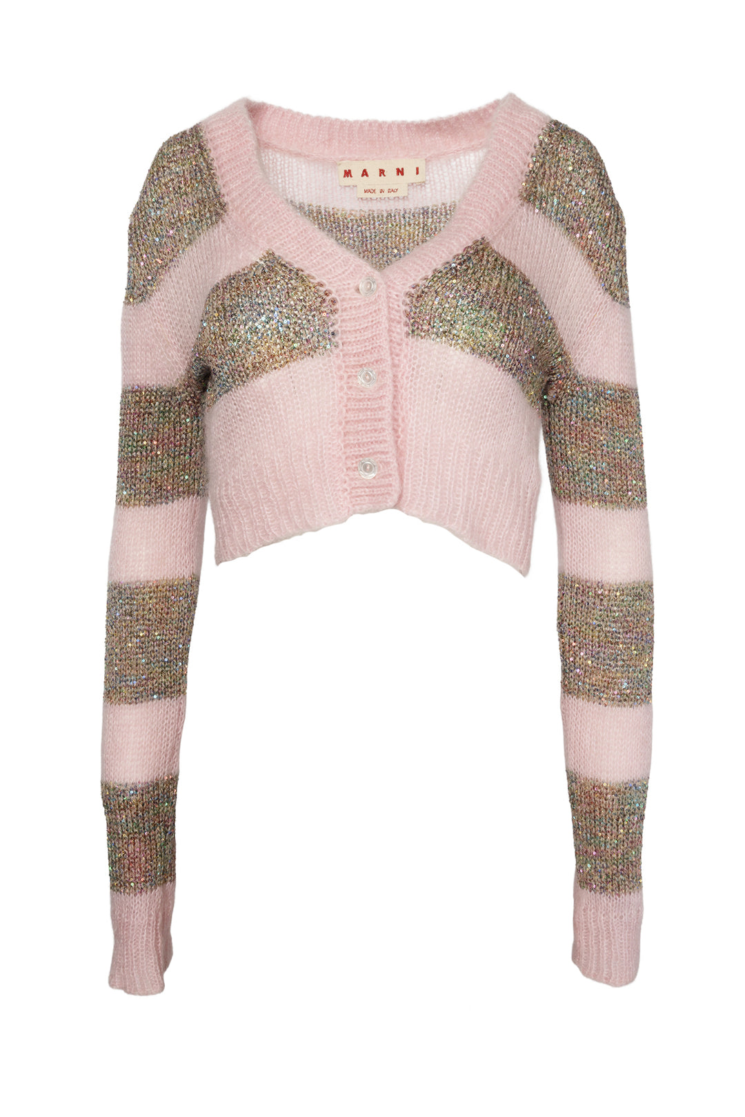 Marni Size 40 Mohair Blend Sequin Embellished Striped Cropped Cardigan
