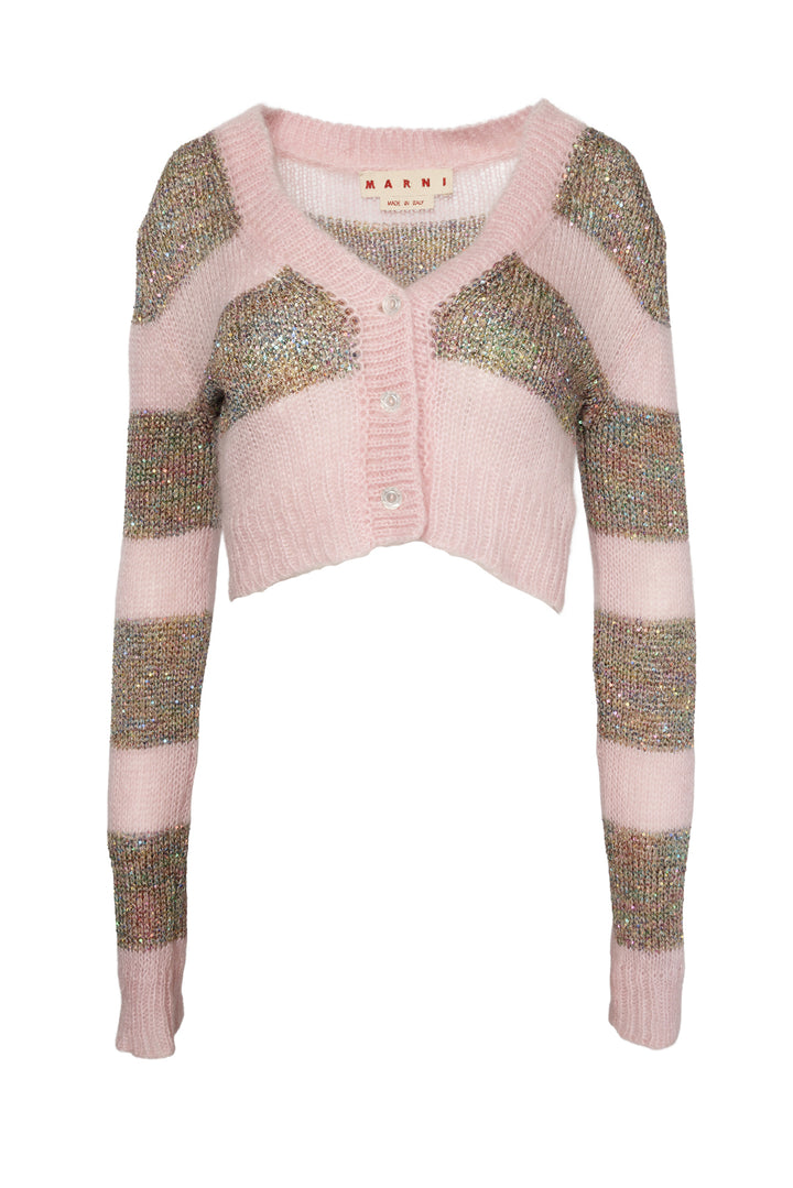 Marni Size 40 Mohair Blend Sequin Embellished Striped Cropped Cardigan
