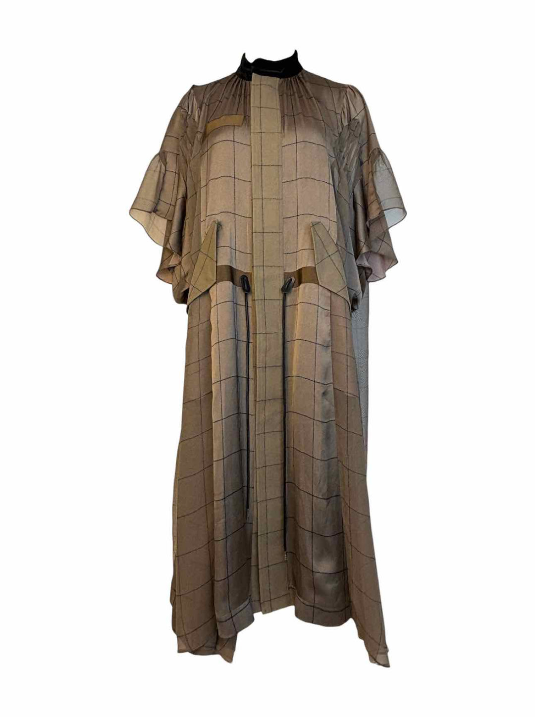 Sacai Size 3 Windowpane Print Drawstring Dress