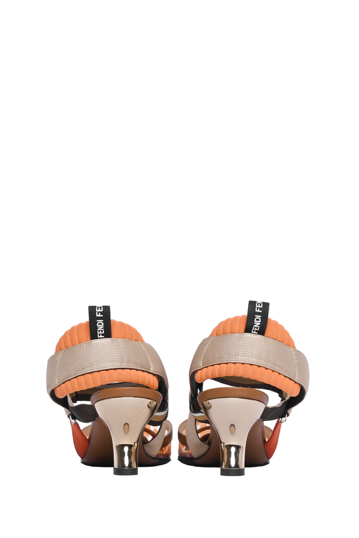 Fendi Size 39 Brown and Orange PVC Colibri Slingback Pumps