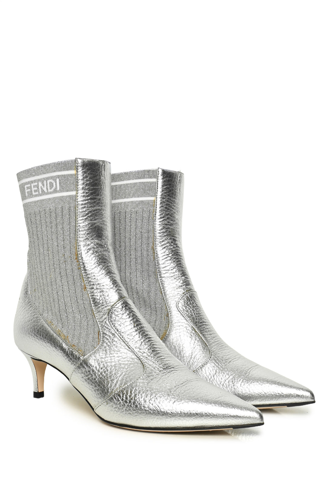 Fendi Size 36.5 Leather Rockoko Scuba Stretch Ankle Boots