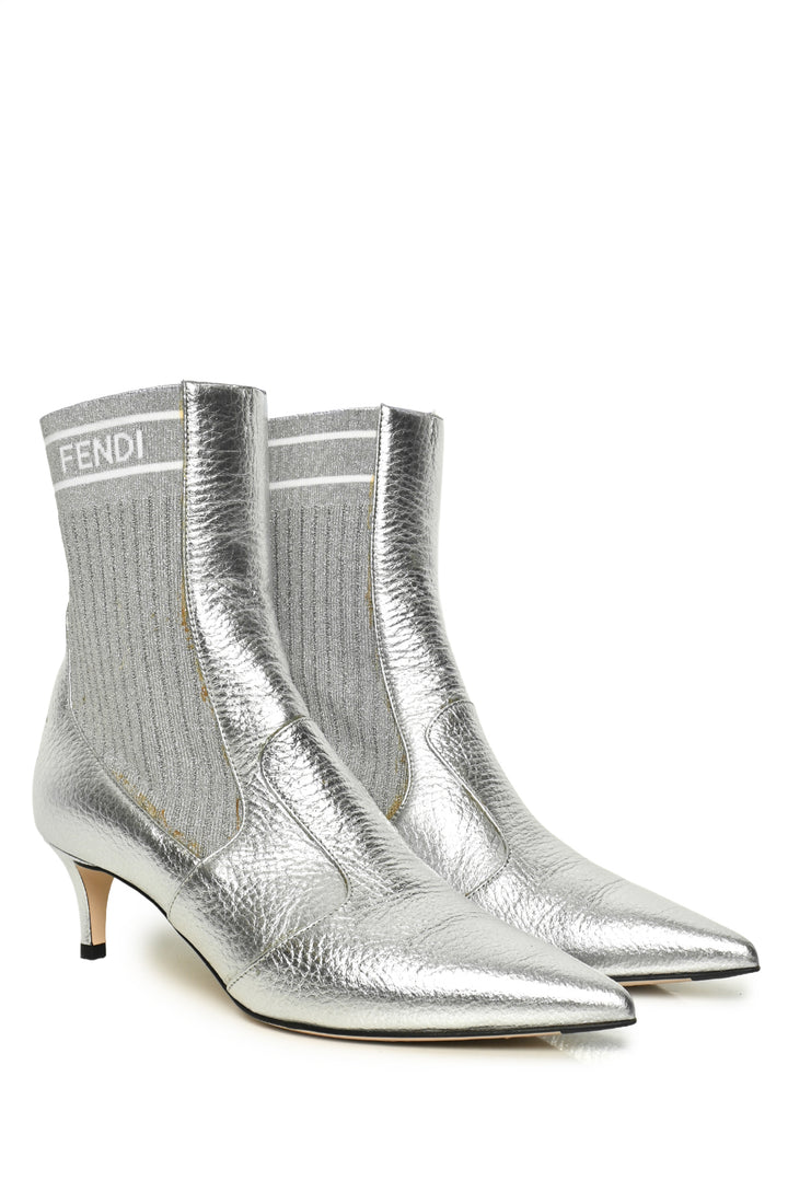 Fendi Size 36.5 Leather Rockoko Scuba Stretch Ankle Boots