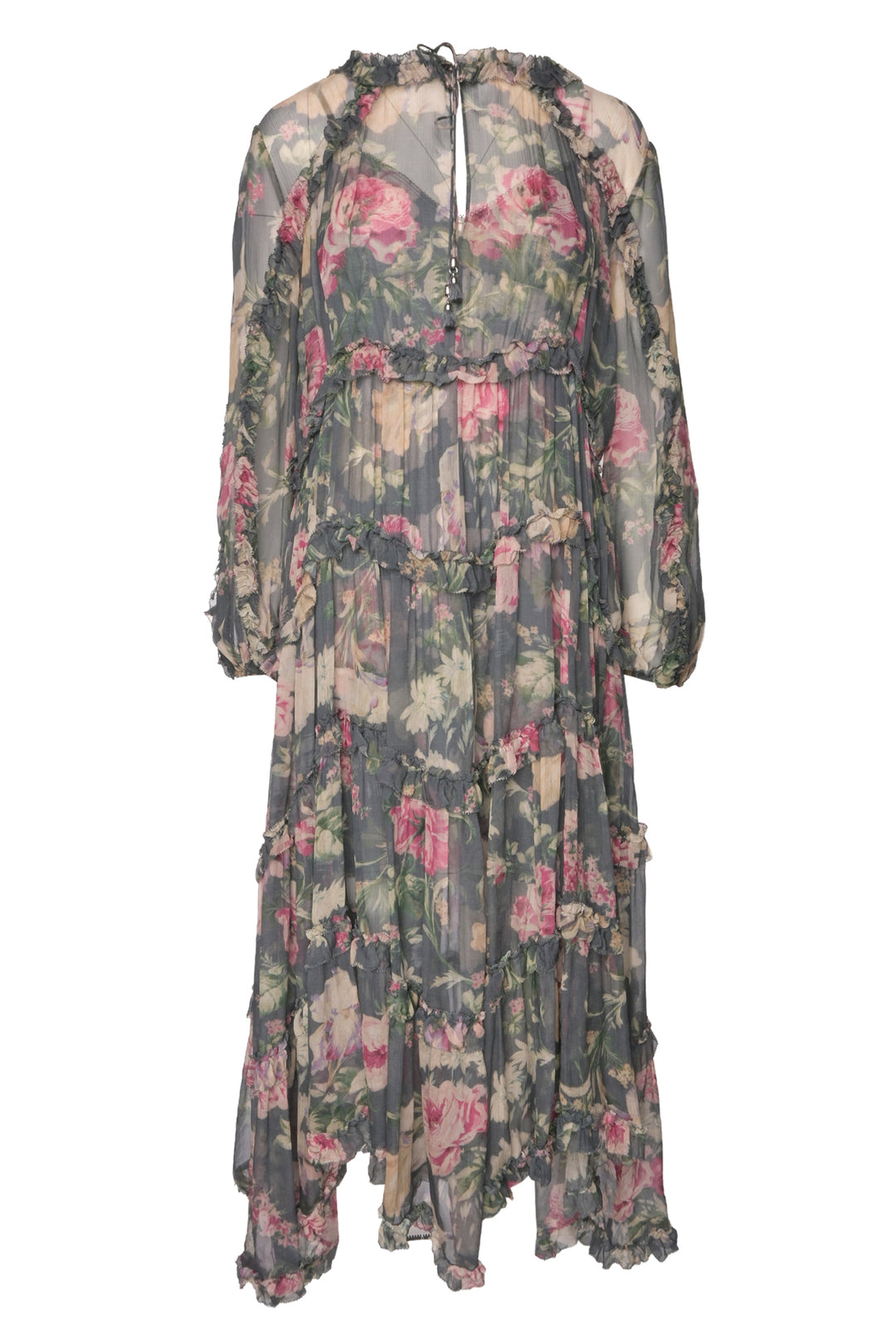 Zimmermann Size 1 Iris Floral Print Silk Ruffle Resort Midi Dress