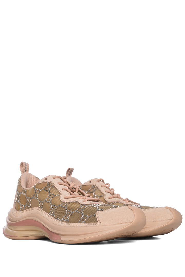 Gucci Size 40 Mesh Crystal Suede GG Monogram Sneaker