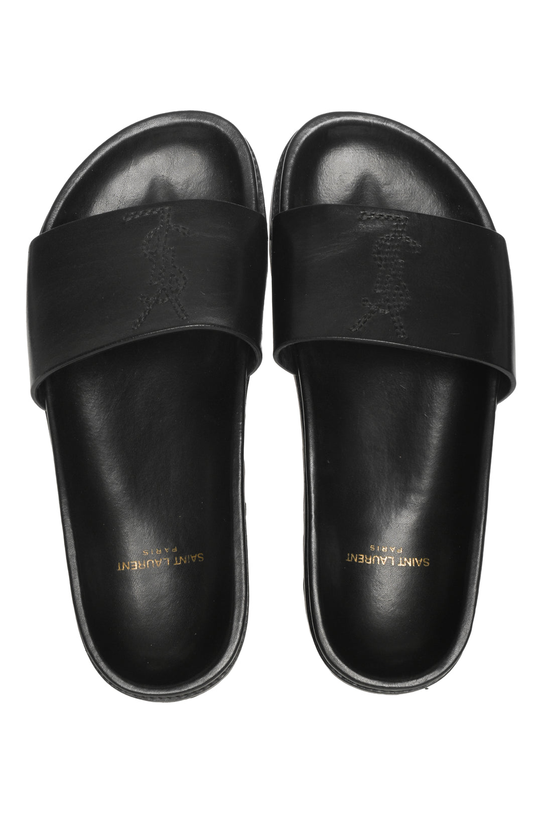 Saint Laurent Size 36.5 Embroidered Logo Leather Slides