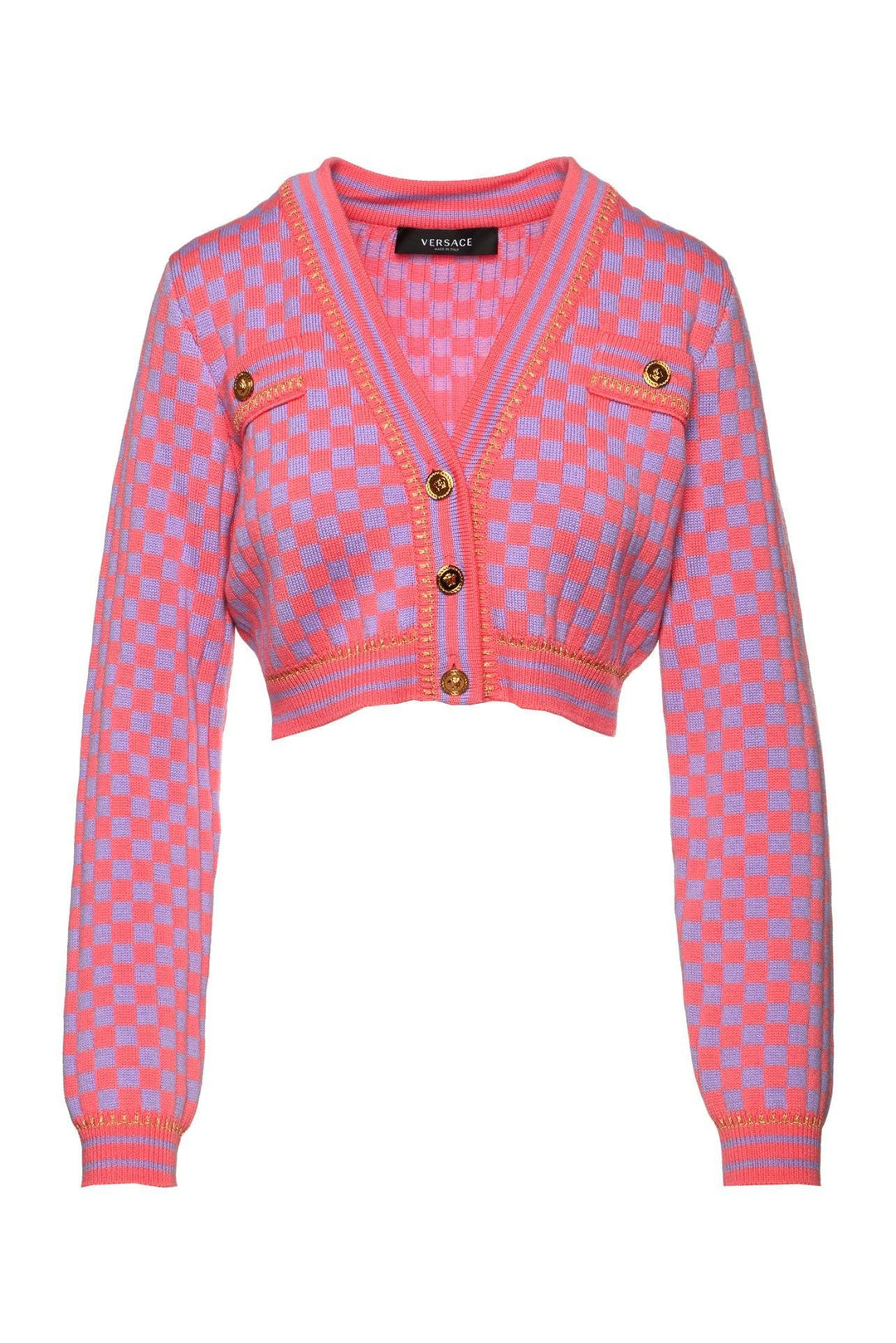 Versace Size 40 Checkerboard Cropped Cardigan