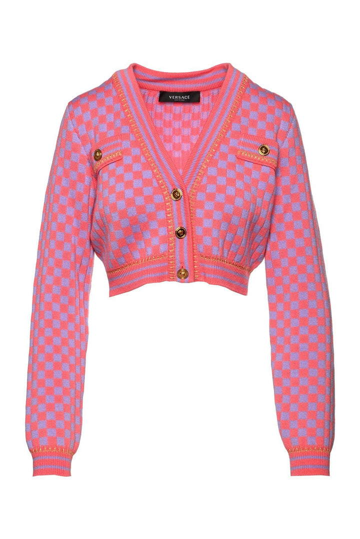 Versace Size 40 Checkerboard Cropped Cardigan