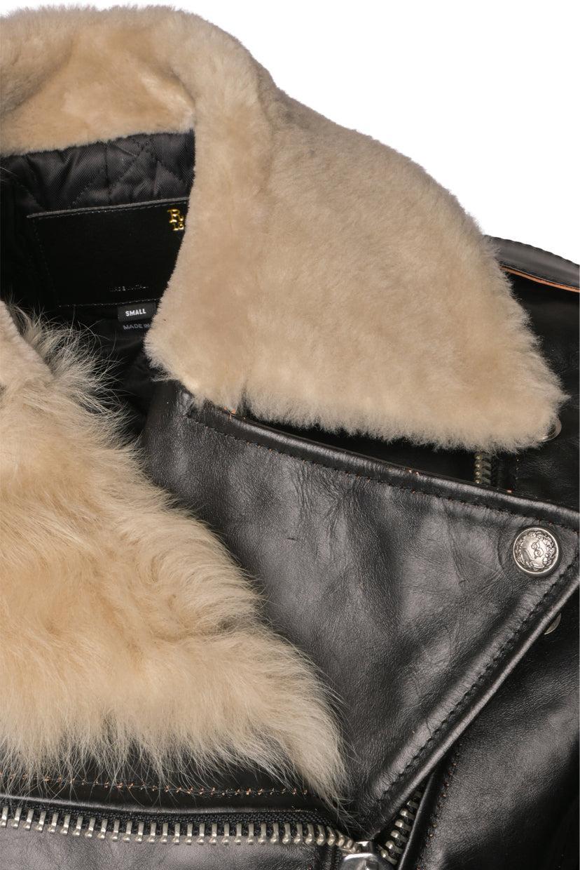 R13 Size S Shearling Leather Cropped Moto Jacket