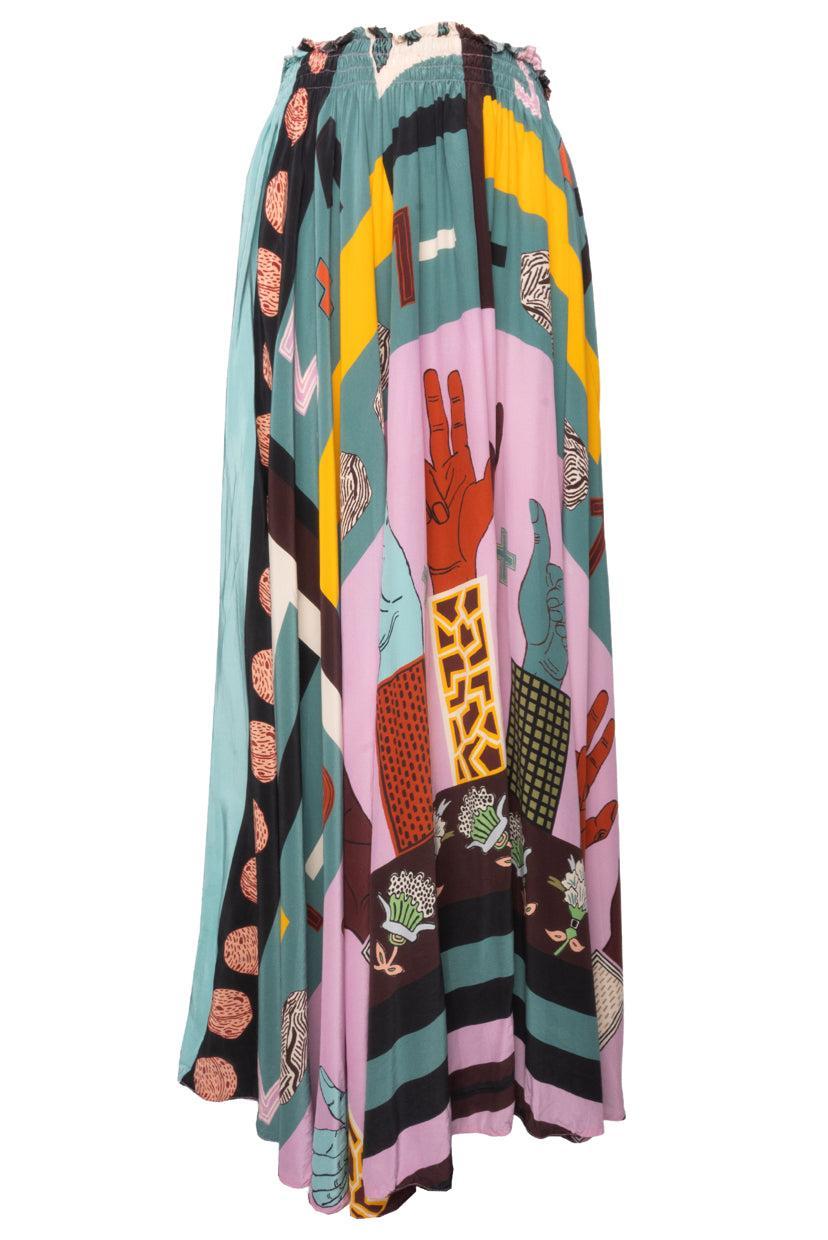 Valentino Size 40 Printed Silk Maxi Skirt