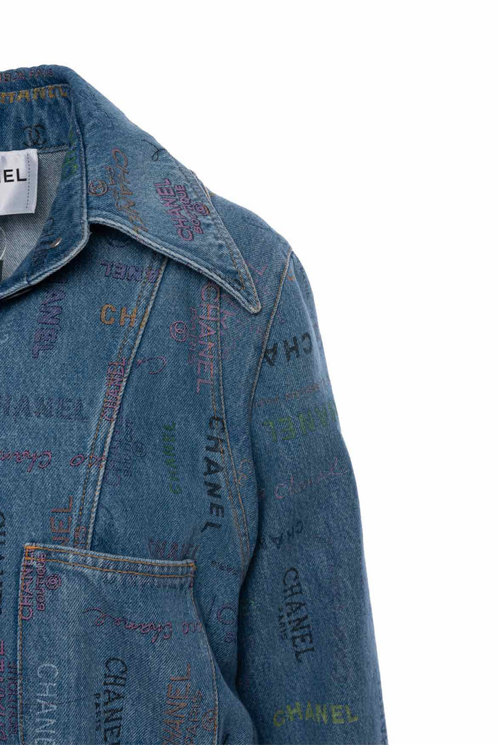 Chanel Size 38 Logo Printed Denim Jacket