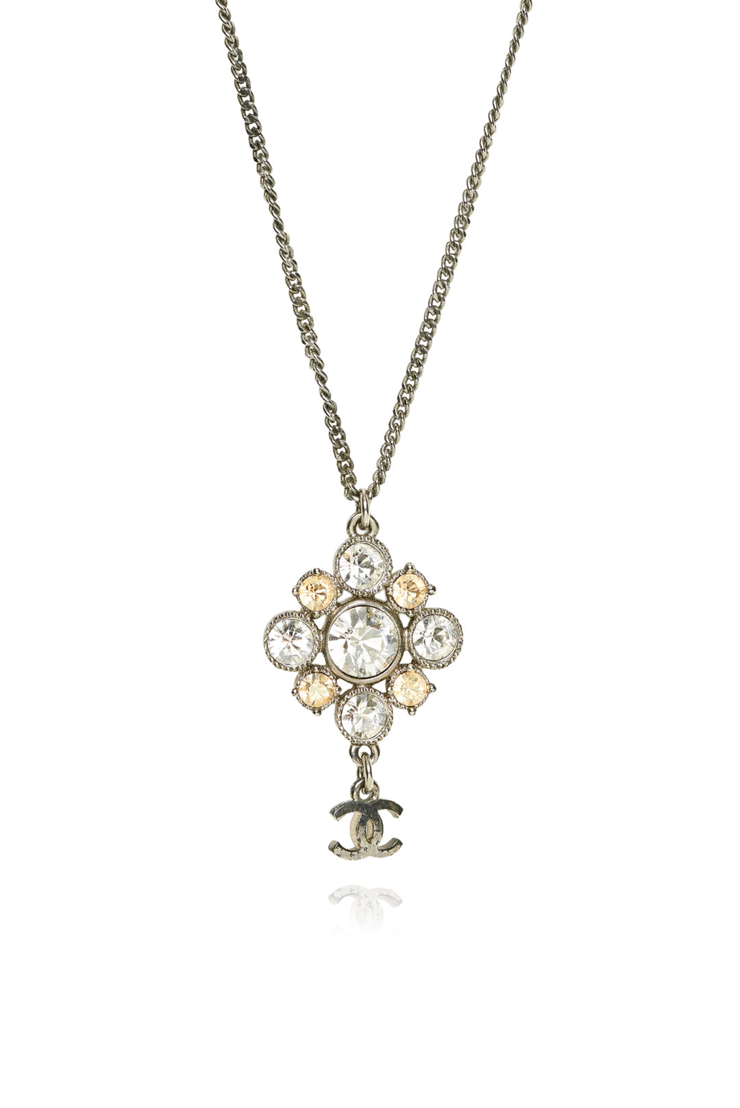 Chanel 2011 Crystal & Interlocking CC Drop Pendant Necklace