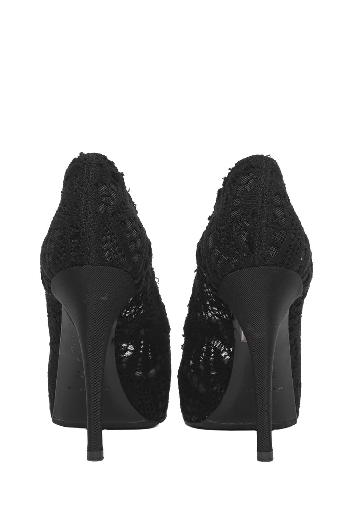 Dolce & Gabbana Size 36 Lace & Mesh Embellished Peep Toe Pumps