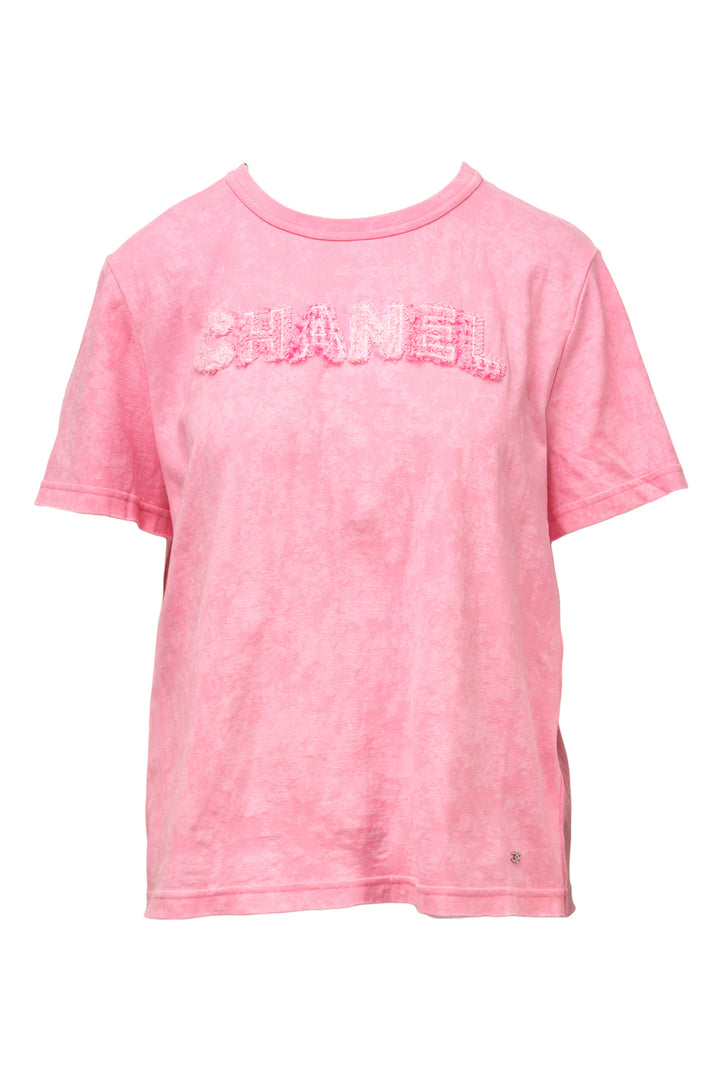 Chanel Size L Tie-Dye Frayed Logo T-Shirt