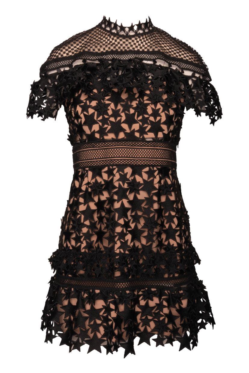 Self Portrait Size 8 Yoke Ruffled Star Lace Mini Dress
