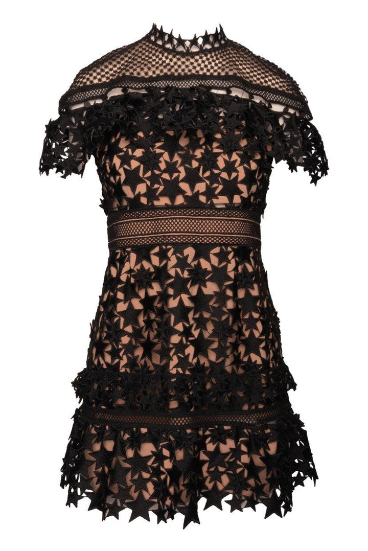 Self Portrait Size 8 Yoke Ruffled Star Lace Mini Dress