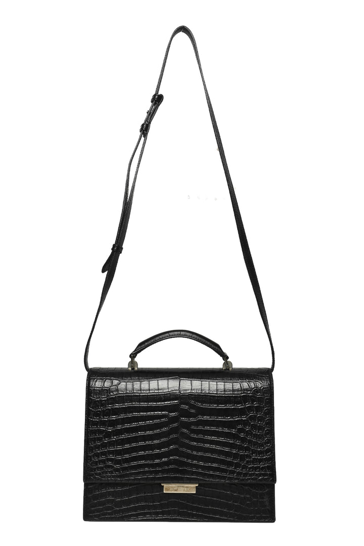 Saint Laurent 2017 Croc Embossed Leather Medium Babylone Top Handle Purse