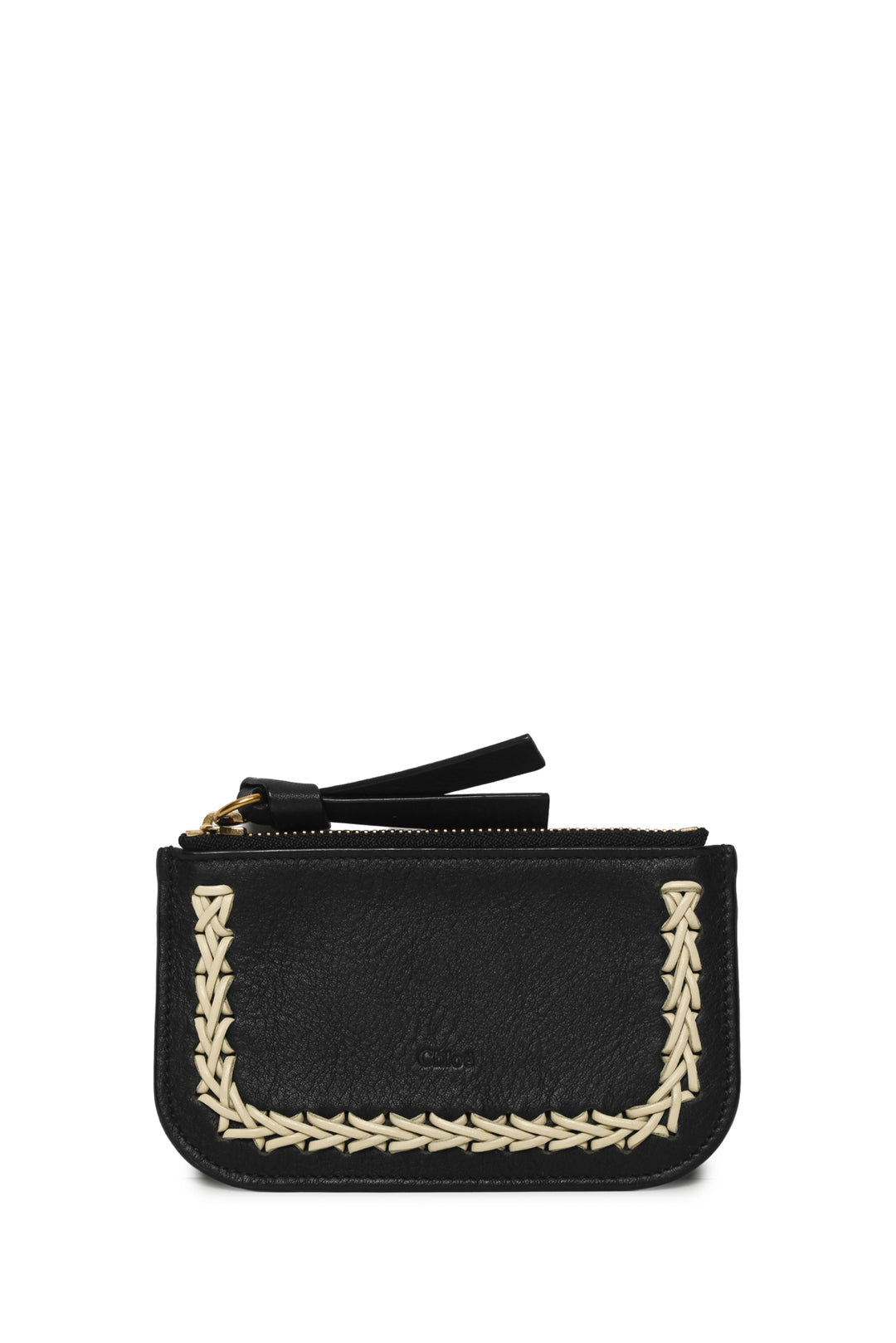 Chloe Woven Leather Zip Card Holder Wallet