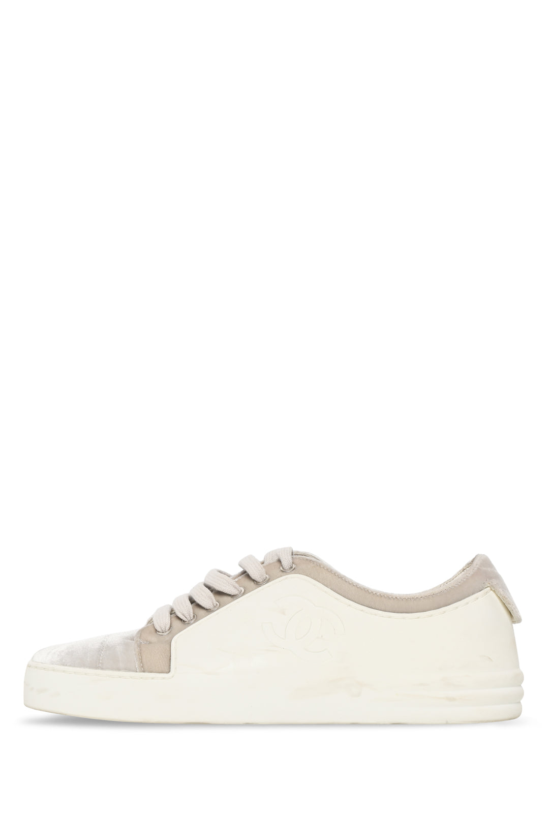 Chanel Size 37.5 CC Logo Velvet & Rubber Low Top Sneaker