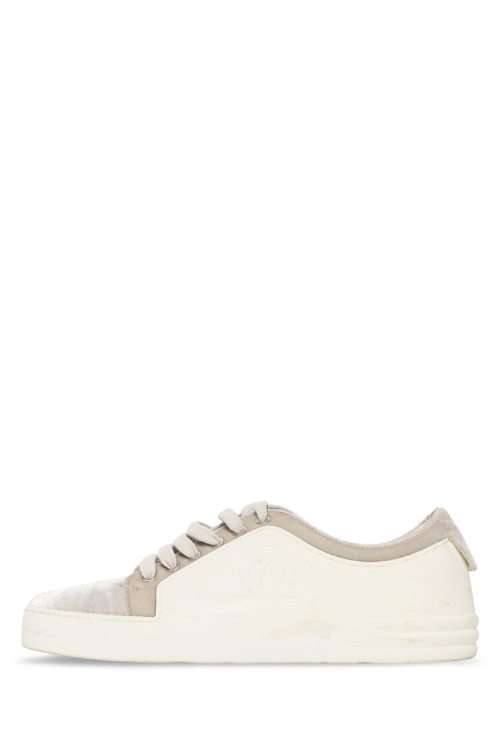 Chanel Size 37.5 CC Logo Velvet & Rubber Low Top Sneaker