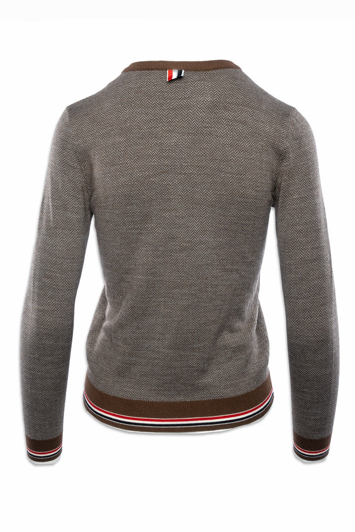 Thom Browne Size 38 Herringbone Jacquard Crew Neck Cardigan